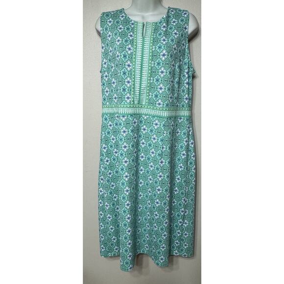 Talbots Dress Women’s Large Midi Green Blue Floral Effortless Sleeveless Shift - Picture 2 of 9